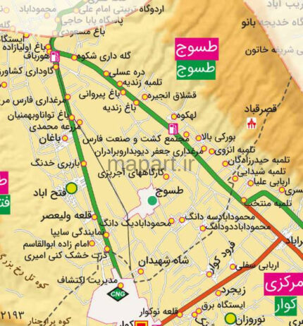 جدیدترین نقشه شهرستان کوار