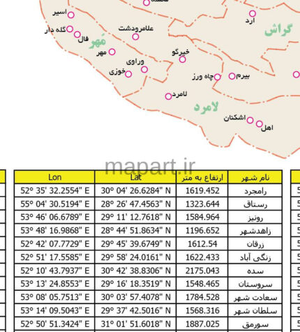 جدیدترین نقشه شهرهای استان فارس