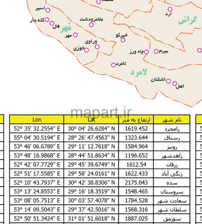 جدیدترین نقشه شهرهای استان فارس