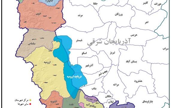 نقشه شهرستان های آذربایجان غربی 1402