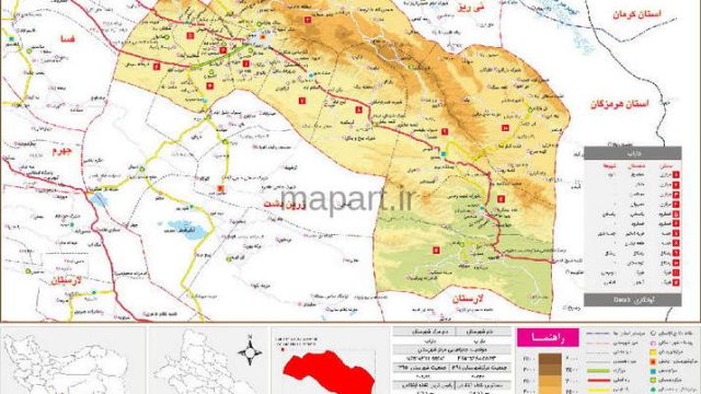 نقشه تقسیمات شهرستان داراب