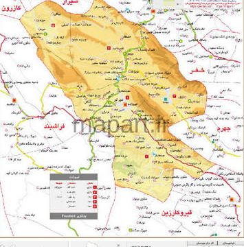نقشه تقسیمات شهرستان فیروزآباد